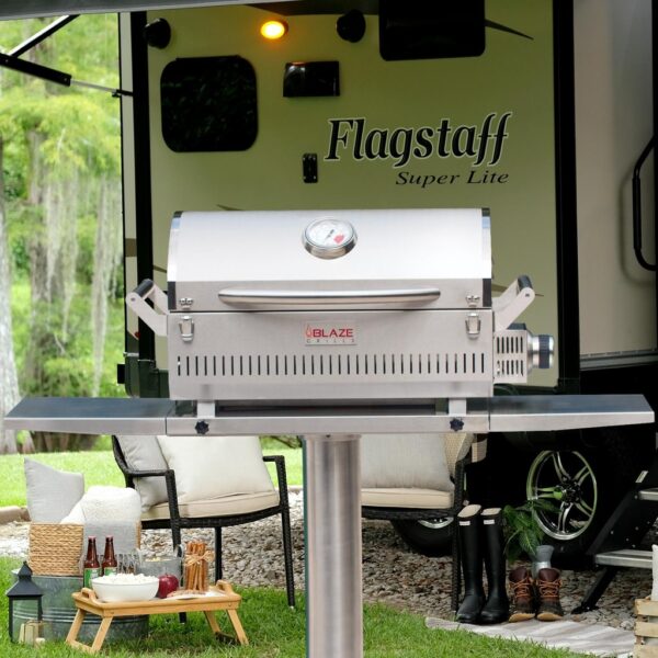 Blaze Professional Portable Propane Gas Grill On Pedestal With Side Shelves